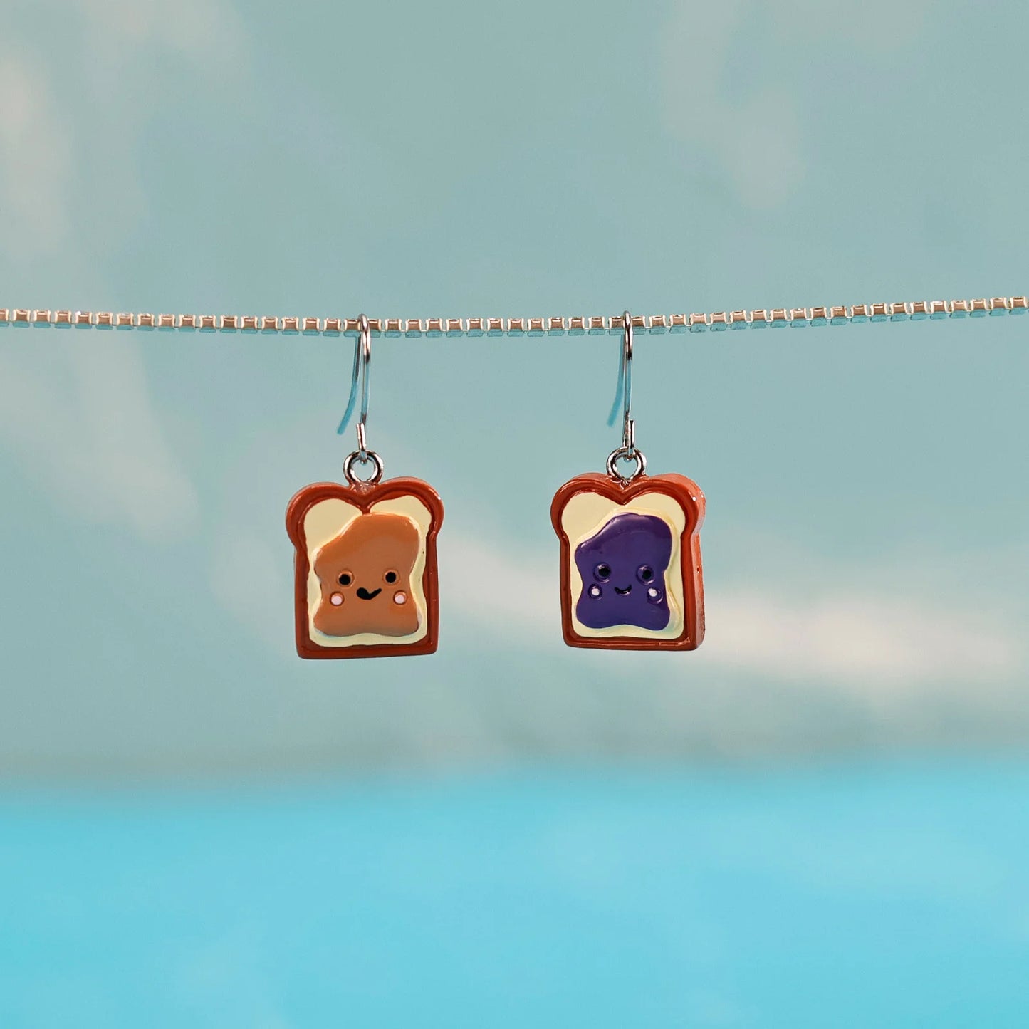 1 Pair Hand-Painted Peanut Butter and Jelly Toast Drop Earrings