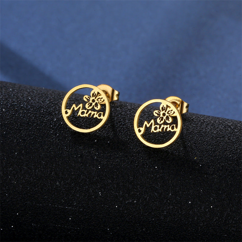 "Mama" Pendant Necklace and Earrings with Flower Set for Women