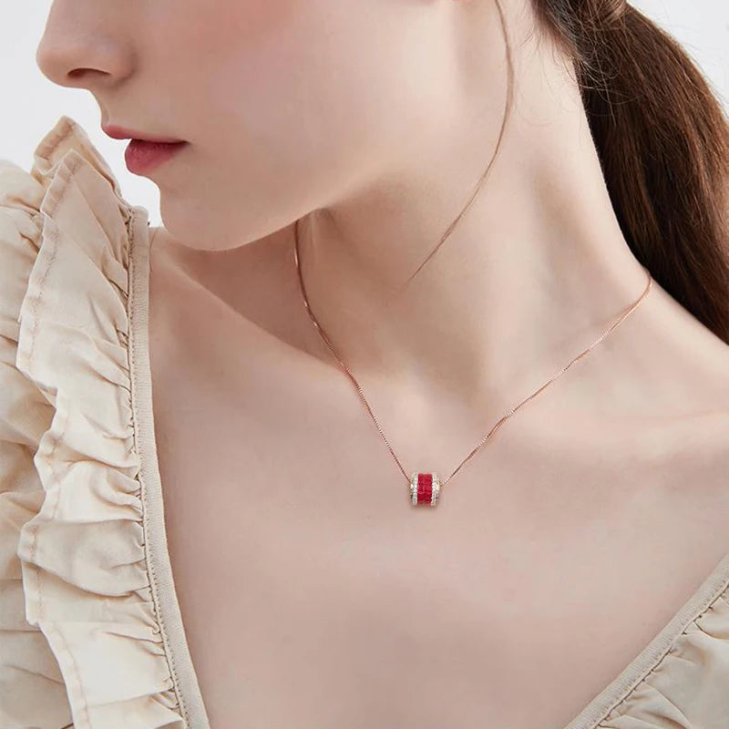 Silver Ruby Zircon Diamond Pendant Necklace for Women