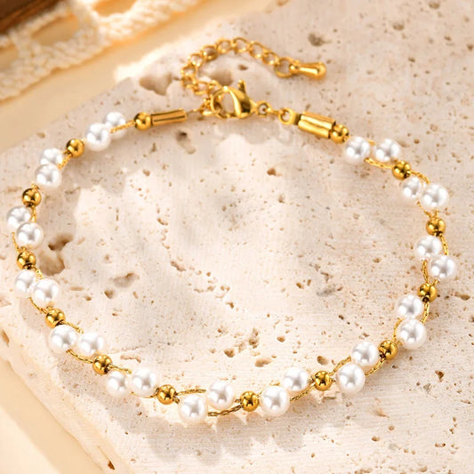 18K Gold Delicate Pearl Bracelet for Women