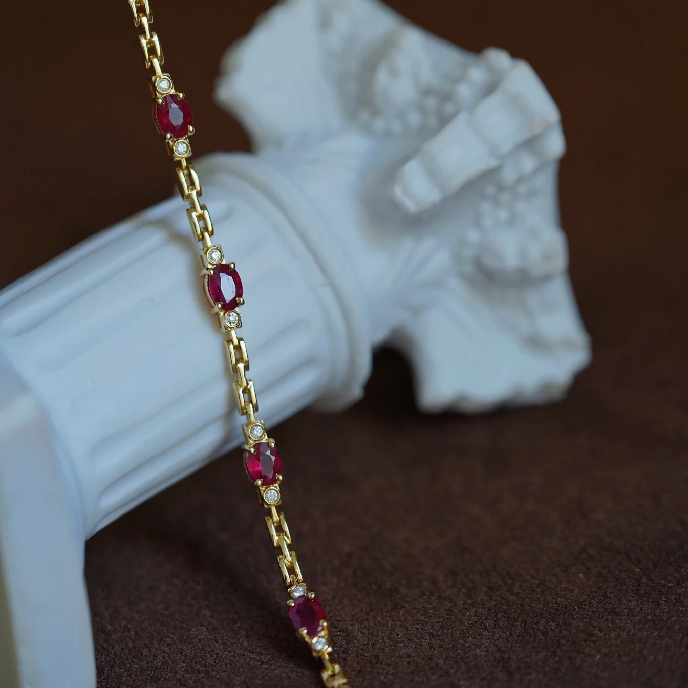 Silver Inlaid Ruby Zircon Diamond Bracelet for Women
