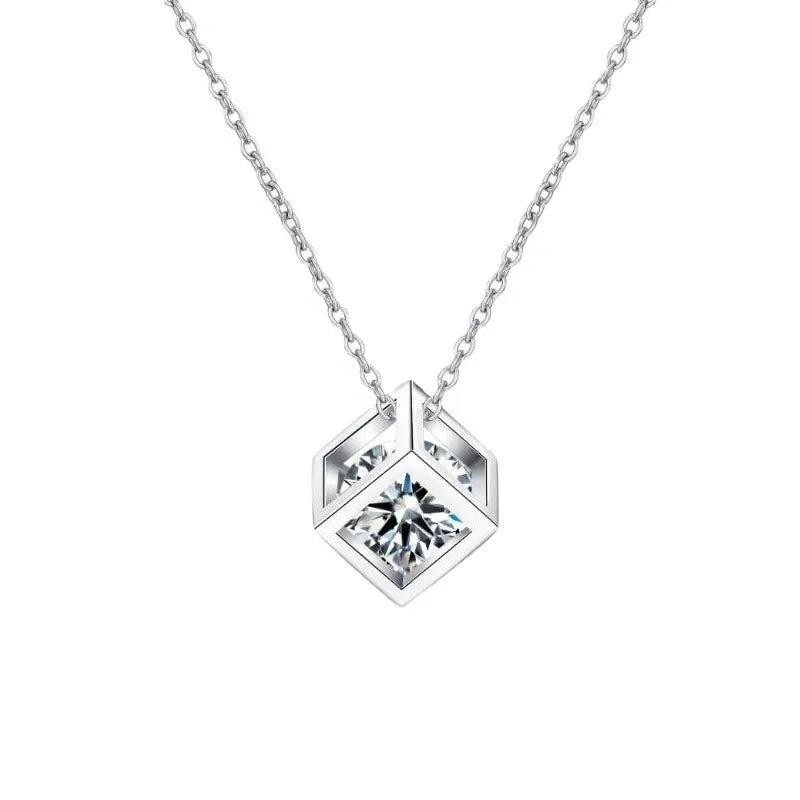 Silver 0.5-1 Carat Square Pendant Necklace