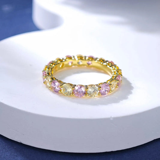Luxury 18K Gold Yellow/Pink Moissanite Diamond Ring for Women