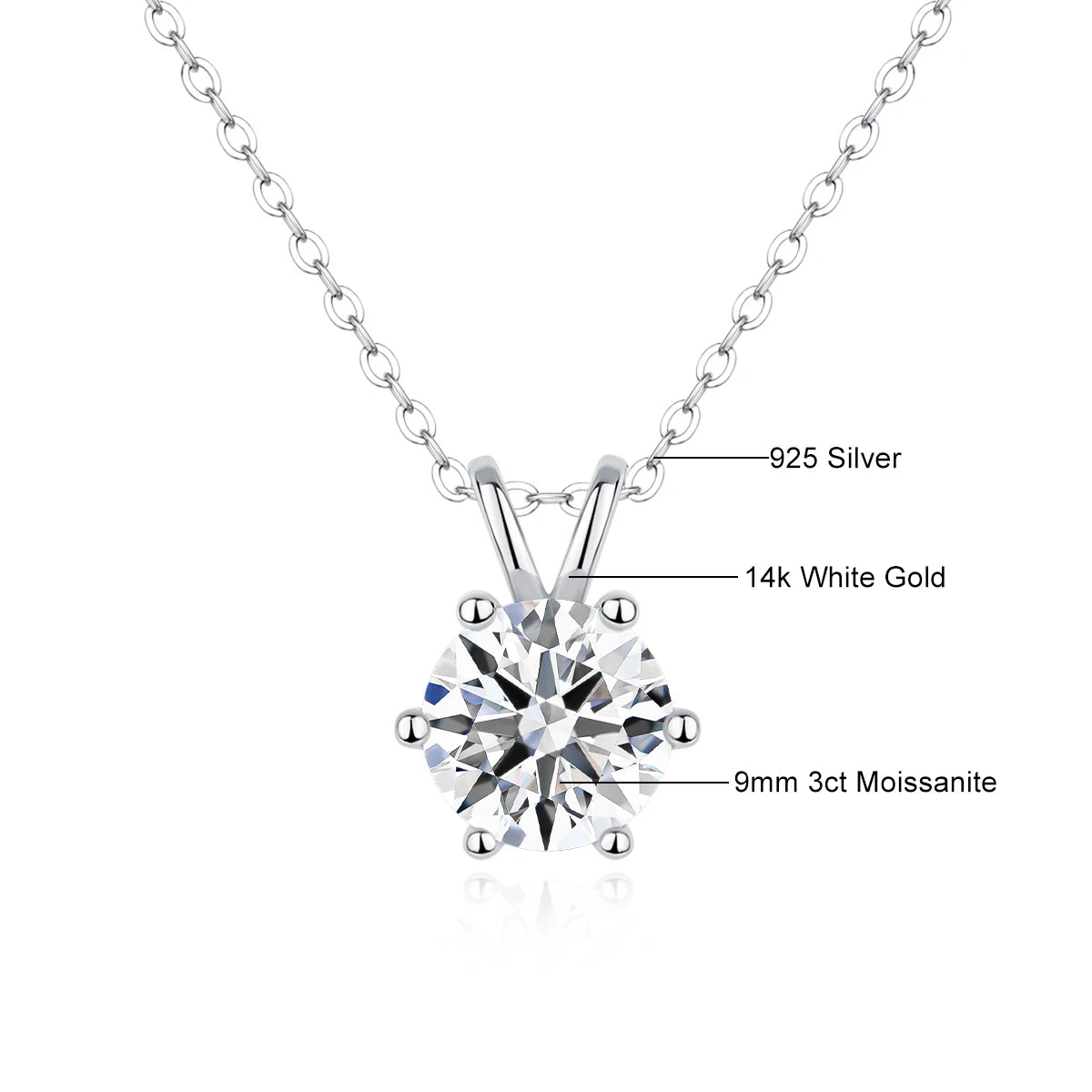 14K Gold Moissanite Diamond Pendant Necklaces for Women