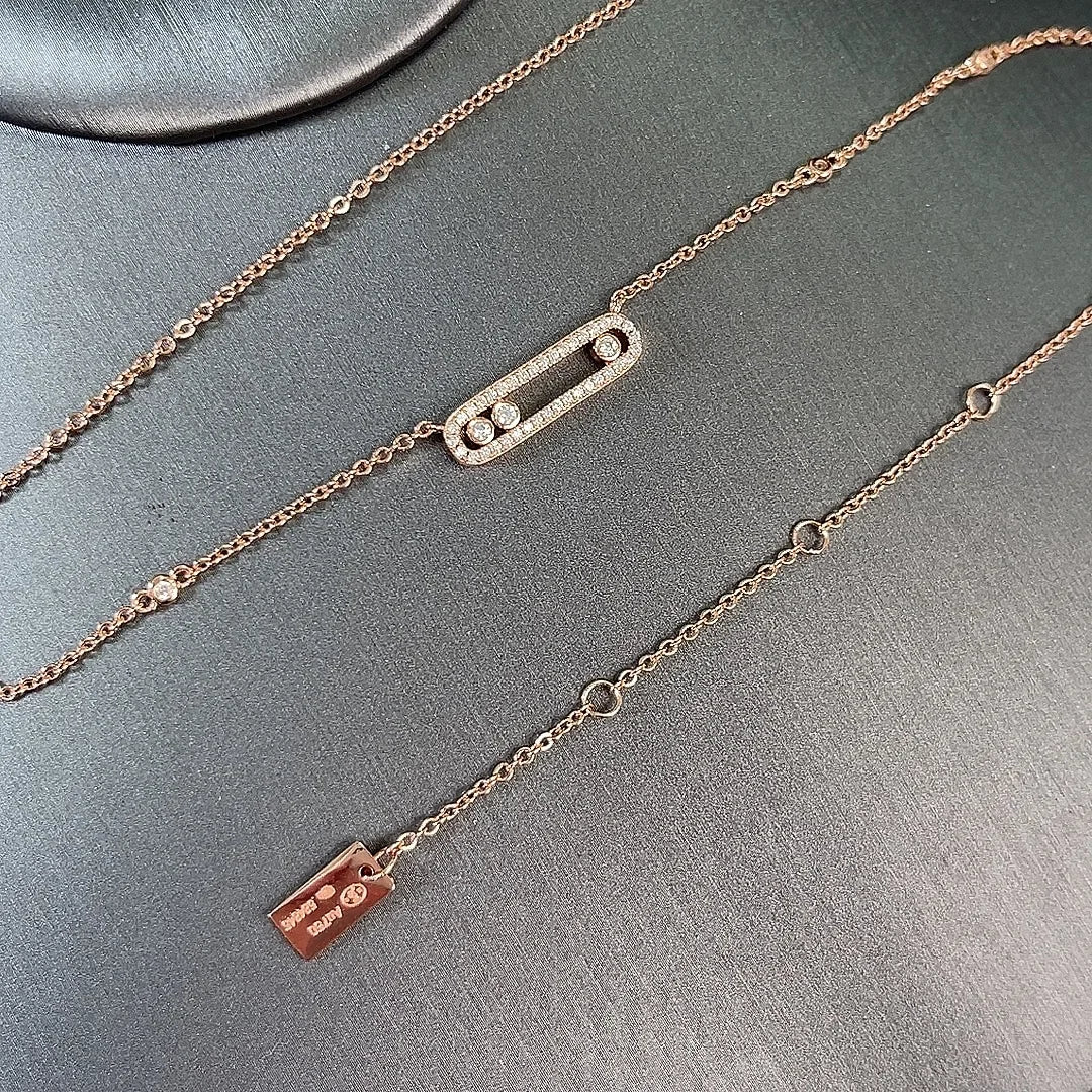 Silver or Gold Three Zircon Balls Moving in Oval Pendant Necklaces for Women