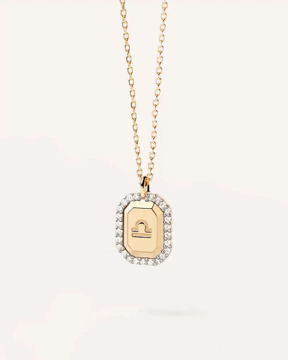 Zodiac Inlaid White Zircon Gold Square Pendant Necklace