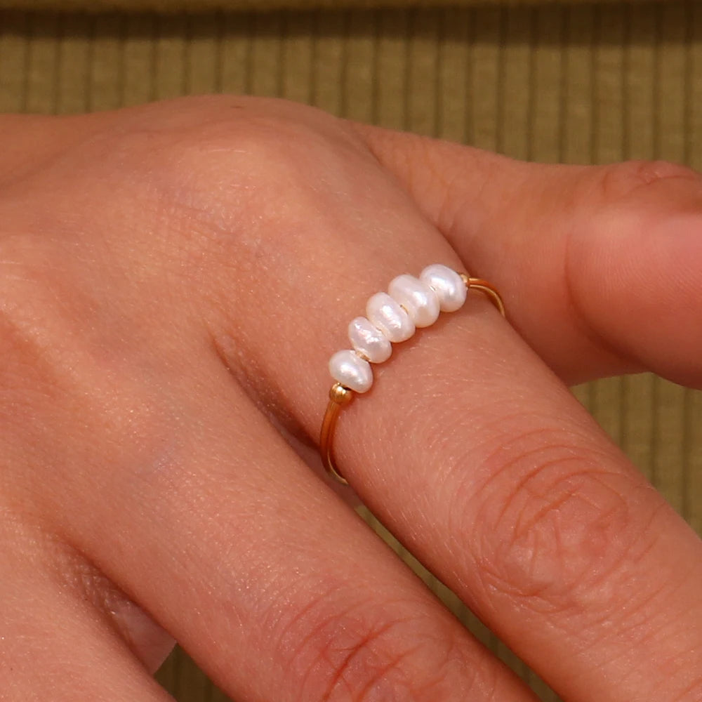 Gold Plated Ring with Freshwater Pearls for Women
