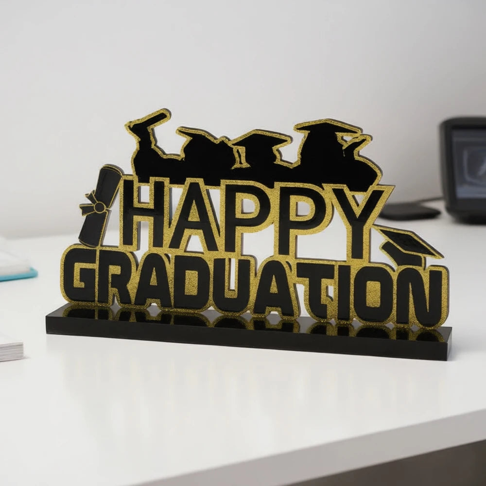 "Happy Graduation" Gold & Black Graduation Table/Shelf/Desk Centerpiece