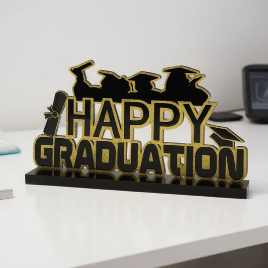 "Happy Graduation" Gold & Black Graduation Table/Shelf/Desk Centerpiece