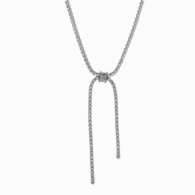 Diamond-Encrusted Zircon Bow Tie Necklace for Women