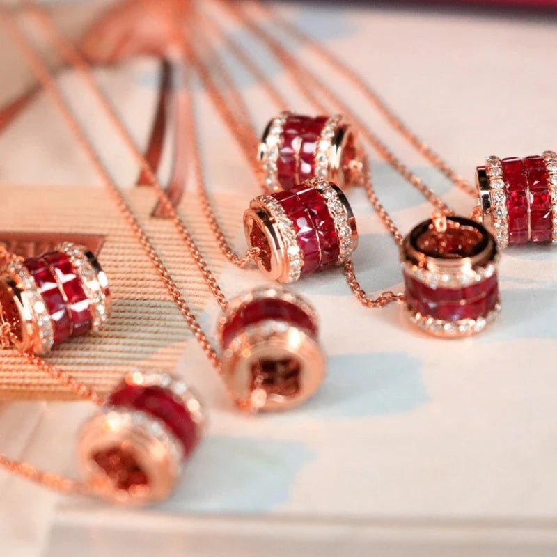 Silver Ruby Zircon Diamond Pendant Necklace for Women