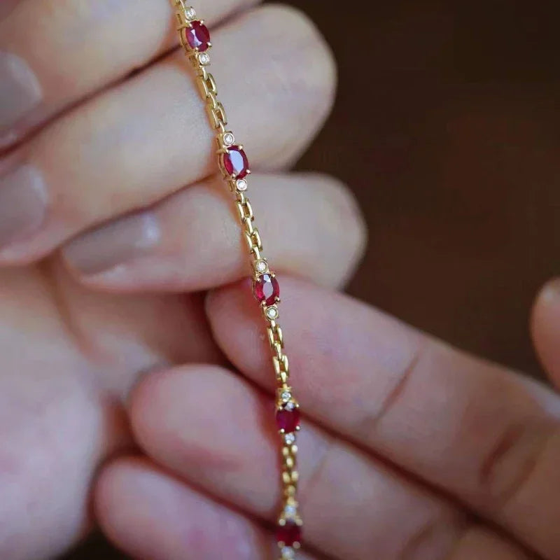Silver Inlaid Ruby Zircon Diamond Bracelet for Women