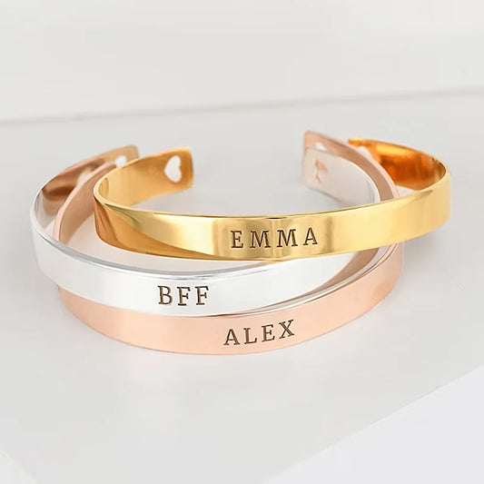 Engraved Name Adjustable Bracelet for Women Stainless Steel