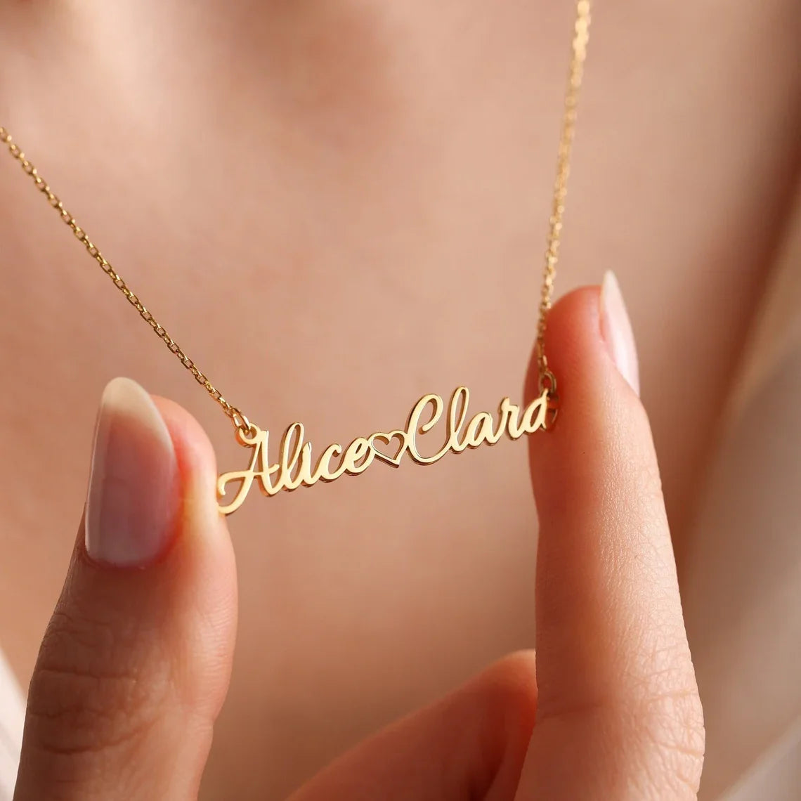 Custom Personalized Double Name Necklace with Heart for Women