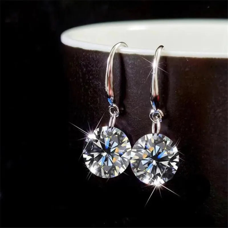 Silver Round Cut Moissanite Diamond Dangle Earrings for Women