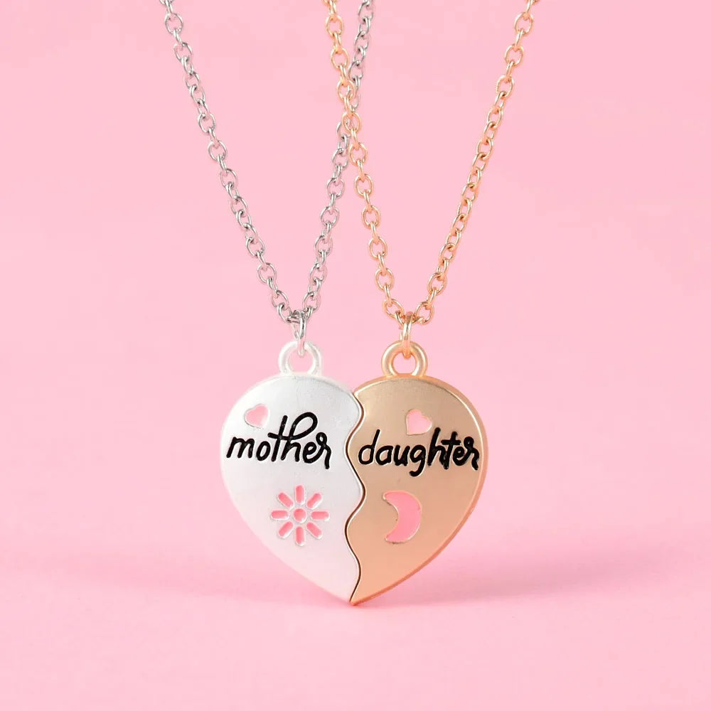 "Mother Daughter" or "Mother Son" 2Pcs Heart-Shaped Puzzle Necklaces Sets