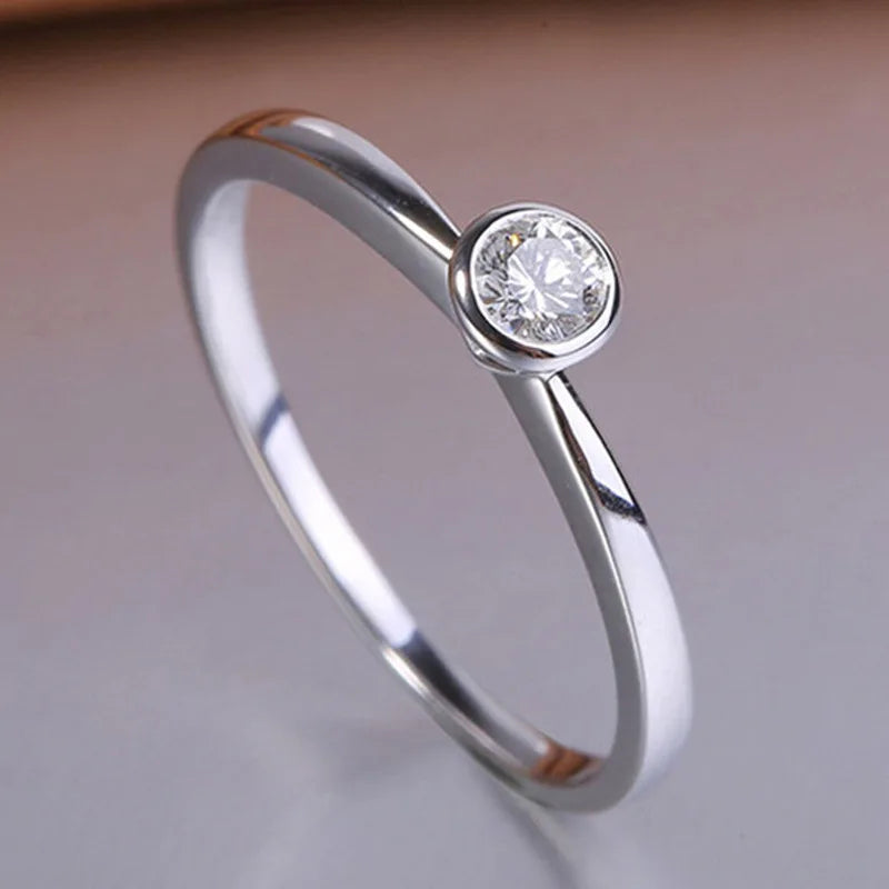 Silver Round Moissanite Diamond Ring for Women