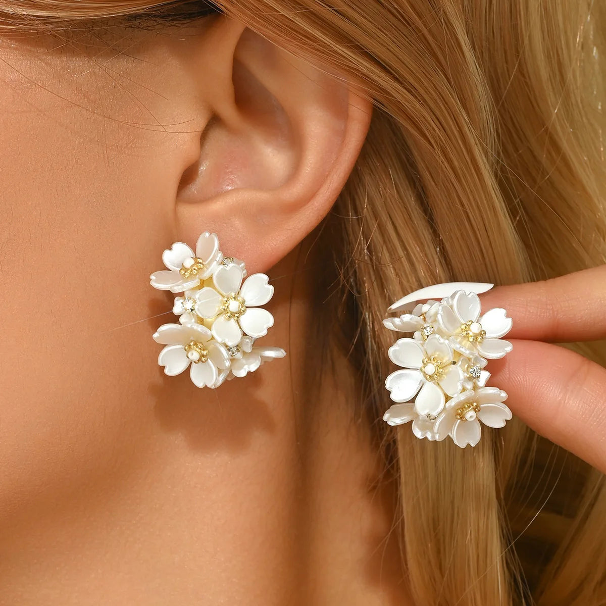 Diamond Studded Flower Dangle Earrings for Women
