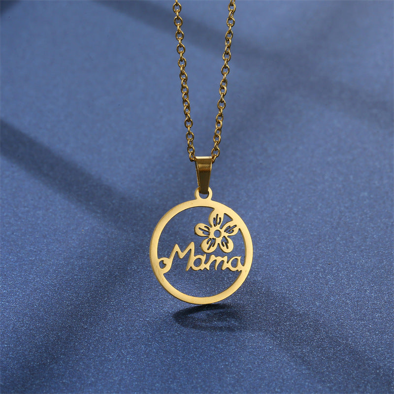 "Mama" Pendant Necklace and Earrings with Flower Set for Women