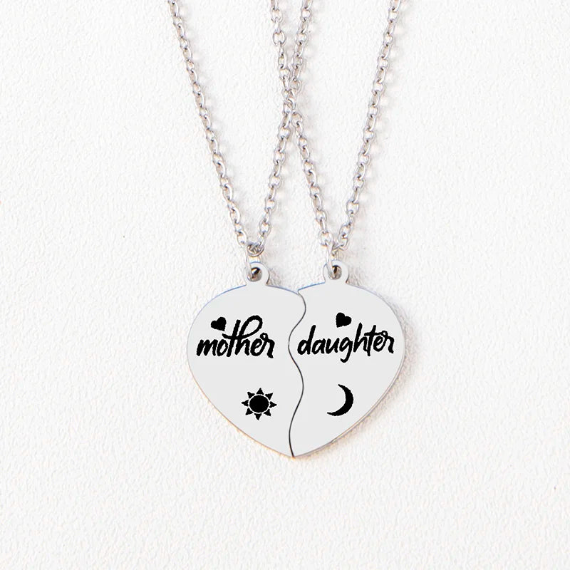 "Mother/Son" & "Mother/Daughter" 2Pcs Heart Puzzle Pendant Necklace Sets