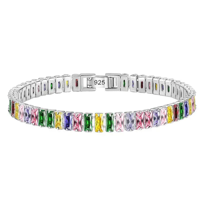 Silver Emerald-Cut Zircon Bracelets for Women