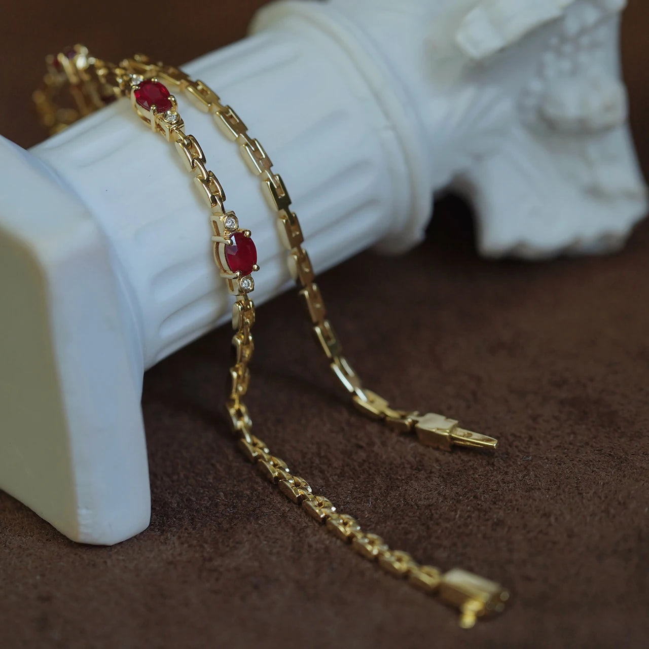 Silver Inlaid Ruby Zircon Diamond Bracelet for Women