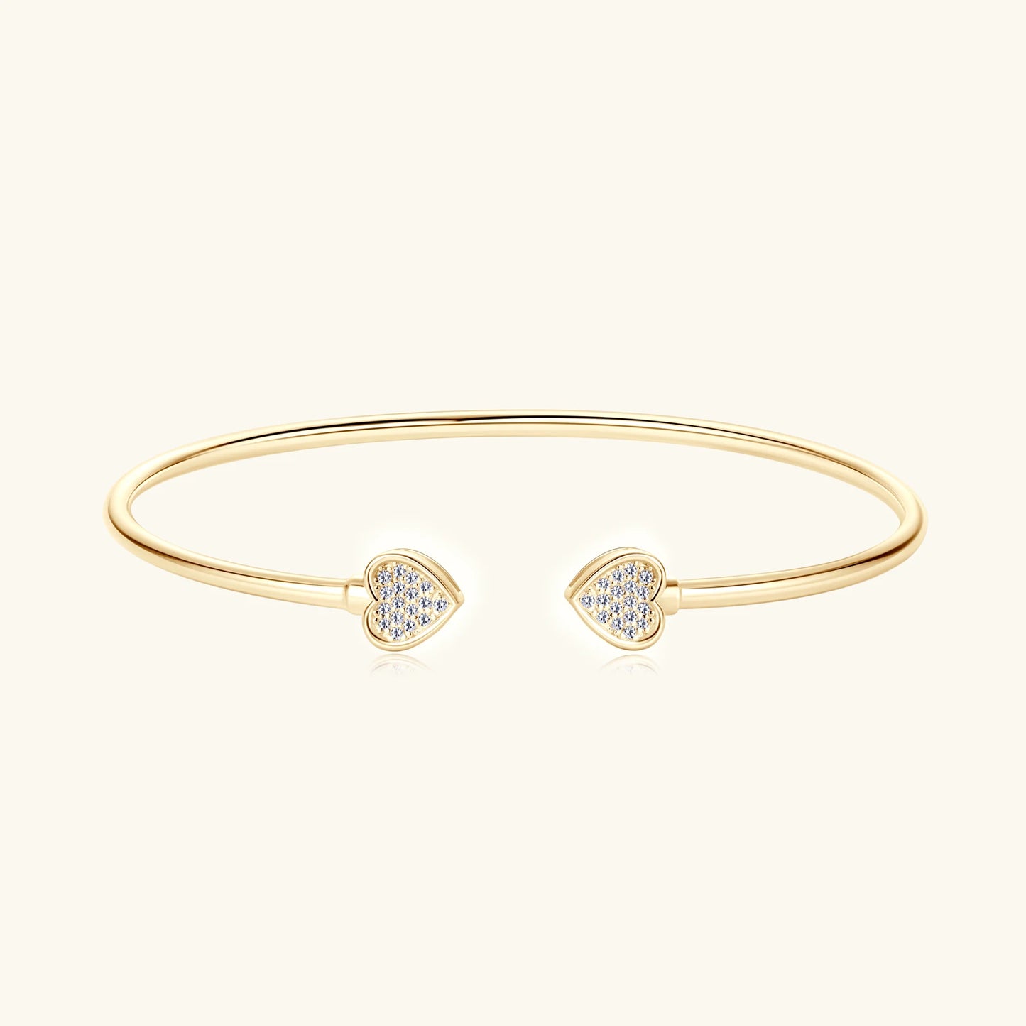 Silver or 18K Gold 0.5CT Moissanite Diamond Center Stone or Double Heart Bangle Bracelets for Women