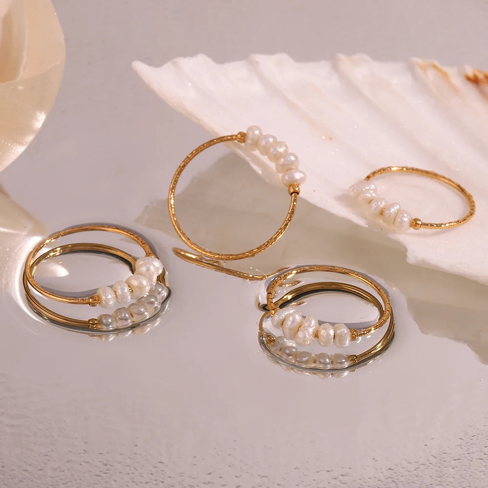 Gold Plated Ring with Freshwater Pearls for Women