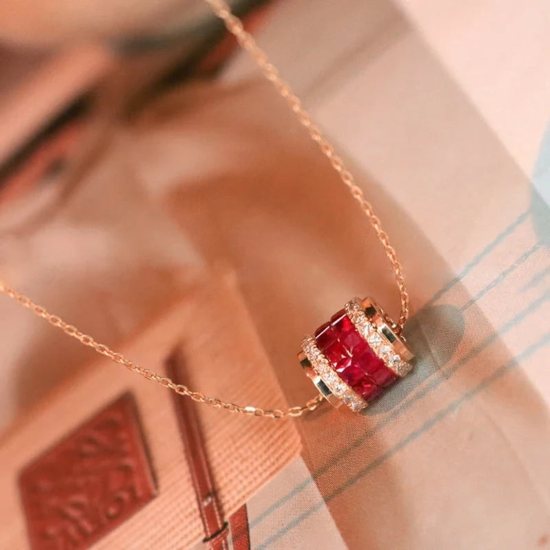 Silver Ruby Zircon Diamond Pendant Necklace for Women