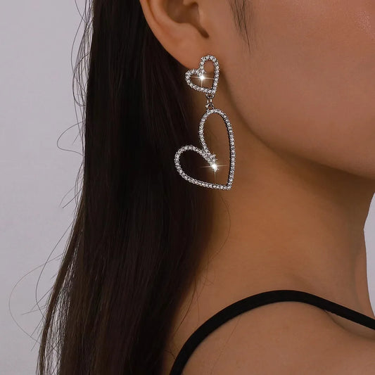 Diamond Double Heart Dangle Earrings for Women