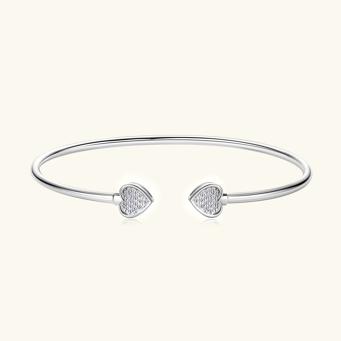 Silver or 18K Gold 0.5CT Moissanite Diamond Center Stone or Double Heart Bangle Bracelets for Women
