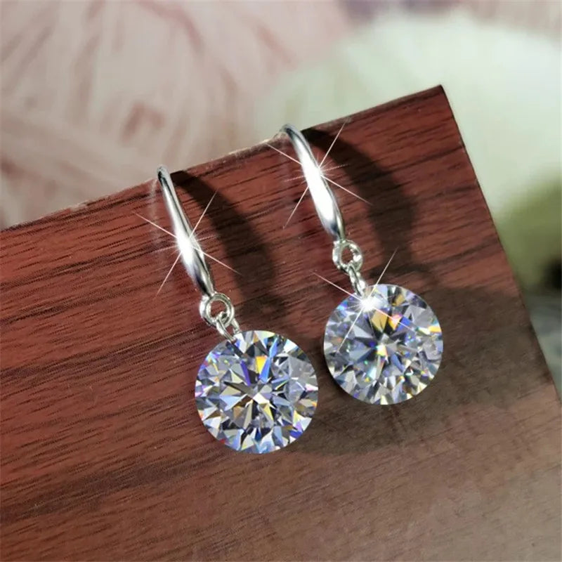 Silver Round Cut Moissanite Diamond Dangle Earrings for Women