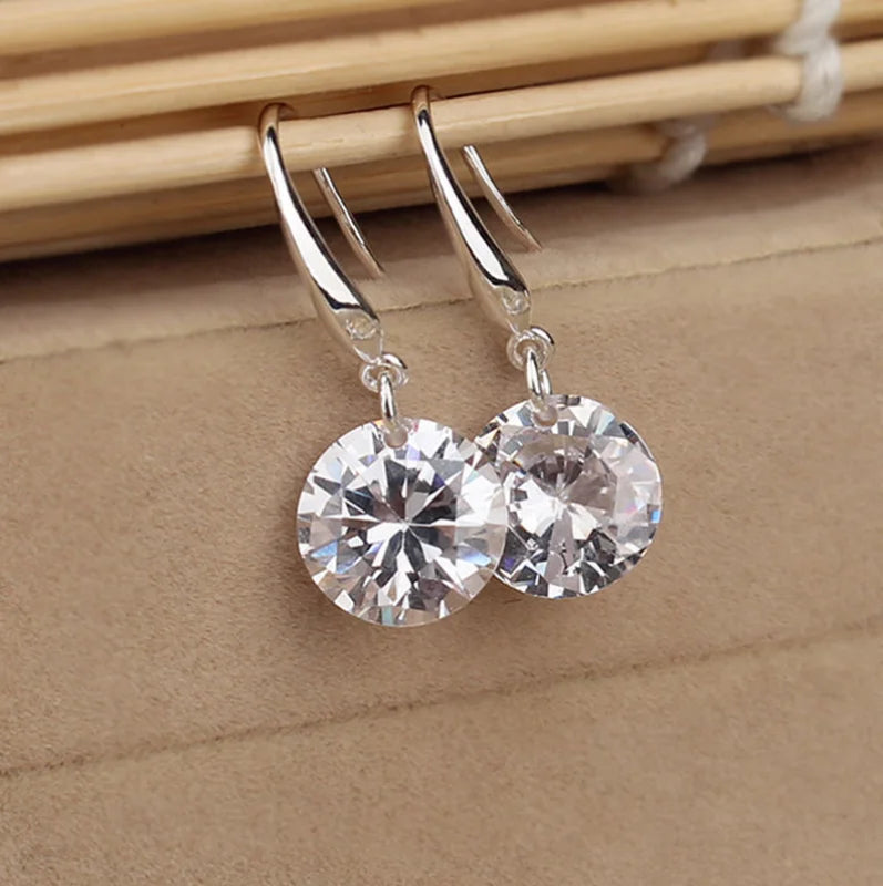 Silver Round Cut Moissanite Diamond Dangle Earrings for Women