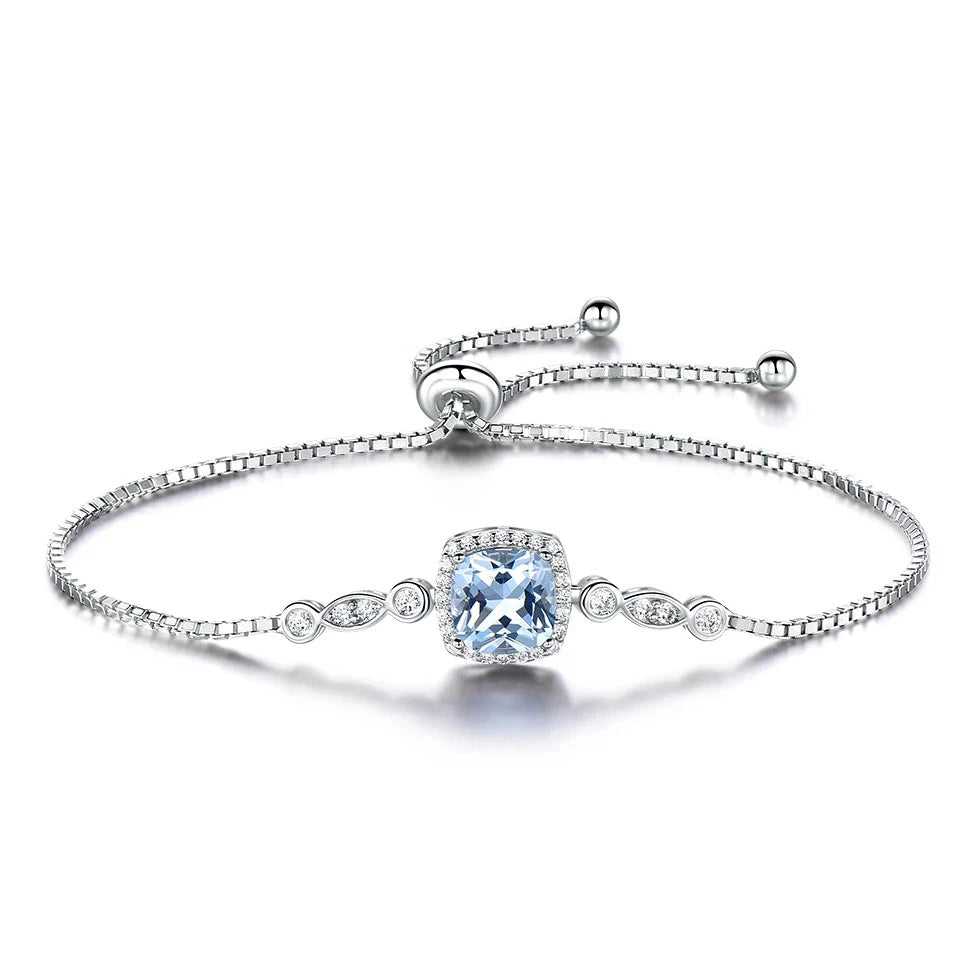 Silver Bracelet with White and Blue Stones for Women