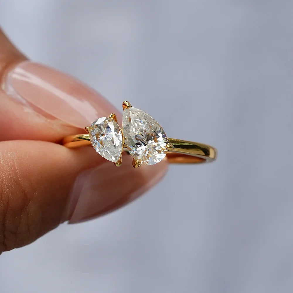 18K Gold Double Water Drop Diamond Ring for Women