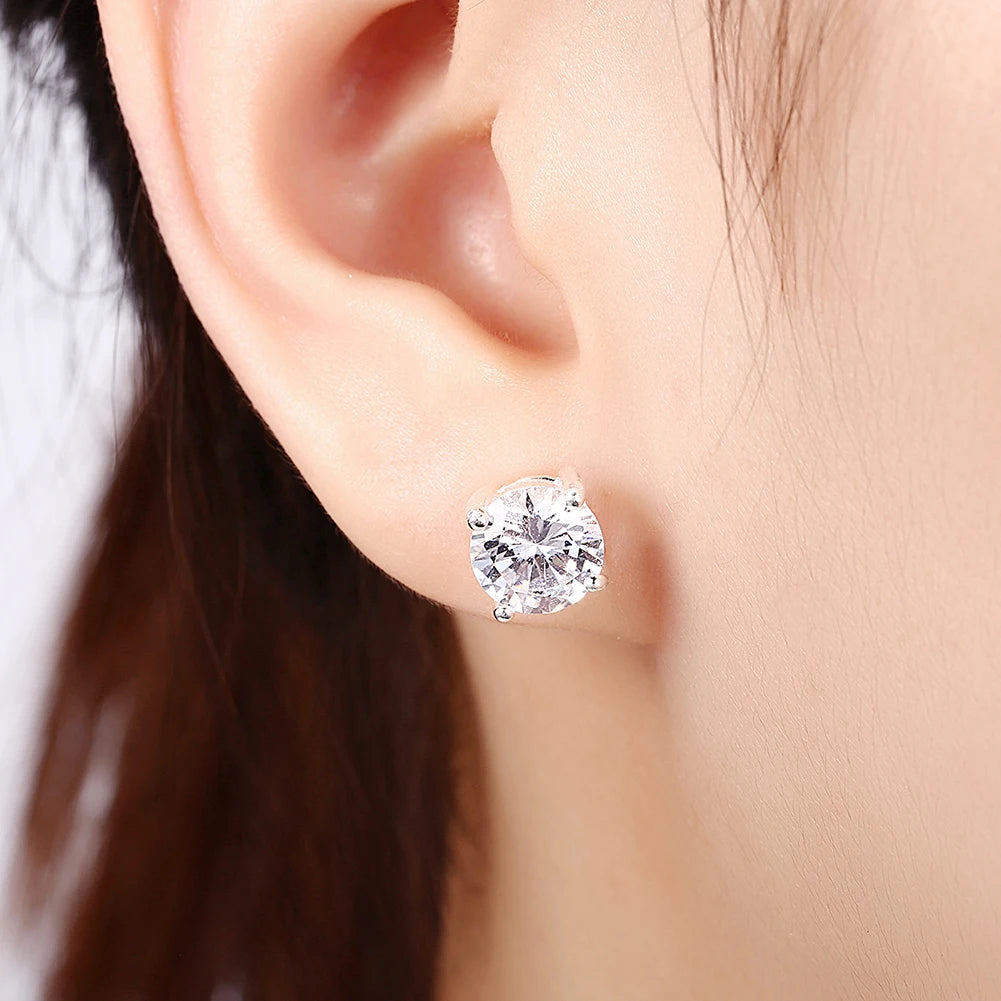 Silver Zircon Stud Earrings for Women
