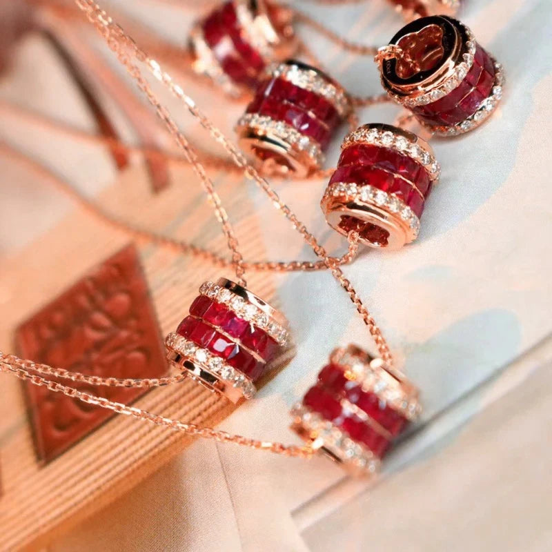 Silver Ruby Zircon Diamond Pendant Necklace for Women