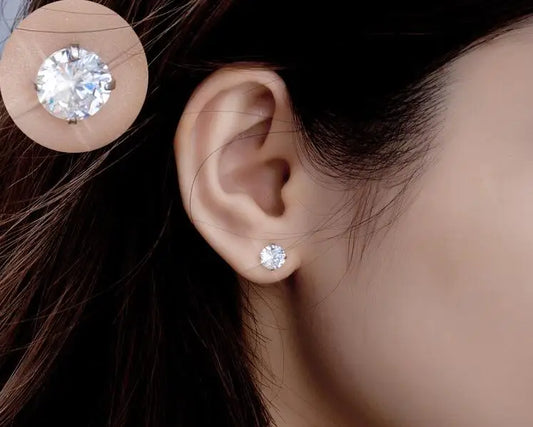 Silver Round Diamond Stud Earrings for Women
