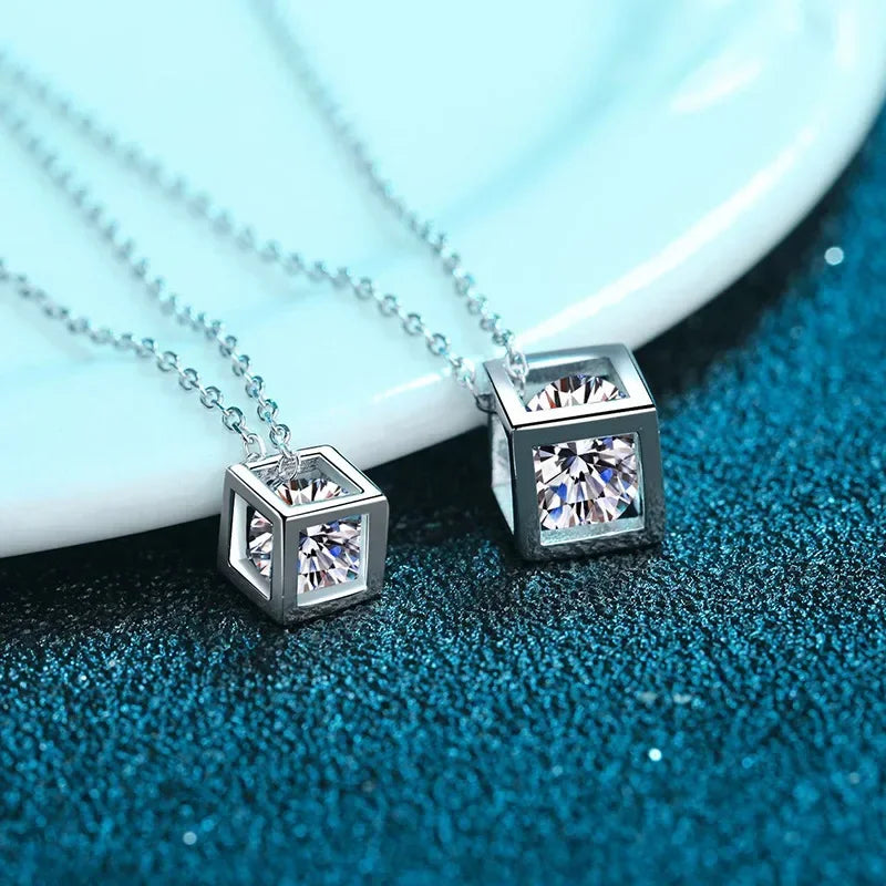 Silver 0.5-1 Carat Square Pendant Necklace