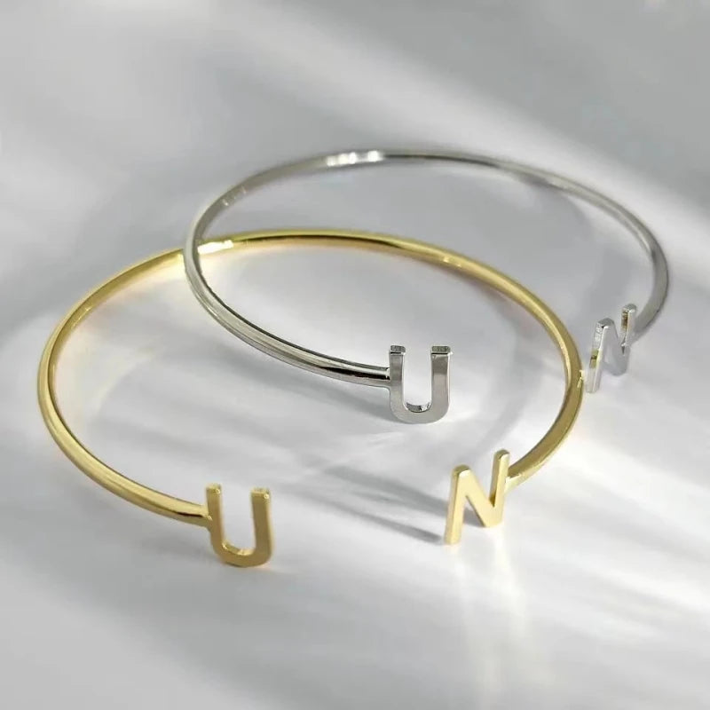 Custom Personalized Initials Open Bangle Bracelet