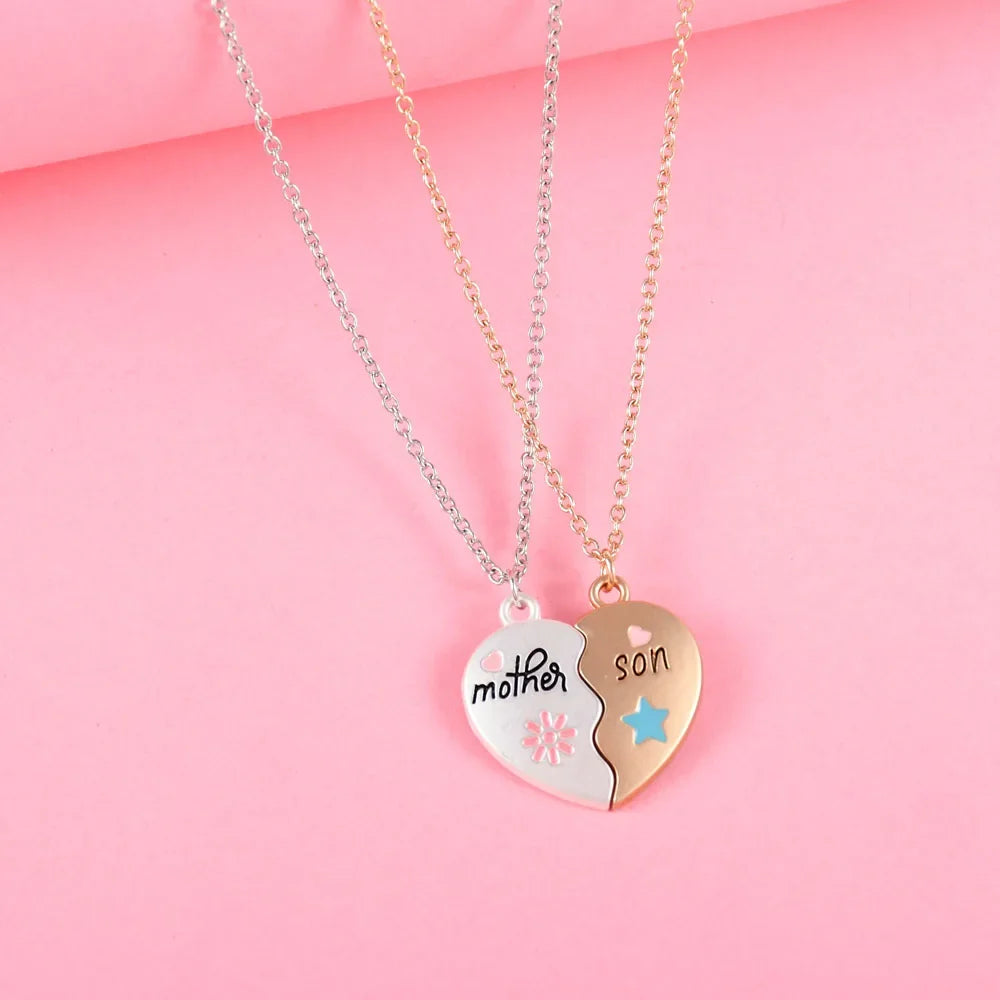 "Mother Daughter" or "Mother Son" 2Pcs Heart-Shaped Puzzle Necklaces Sets