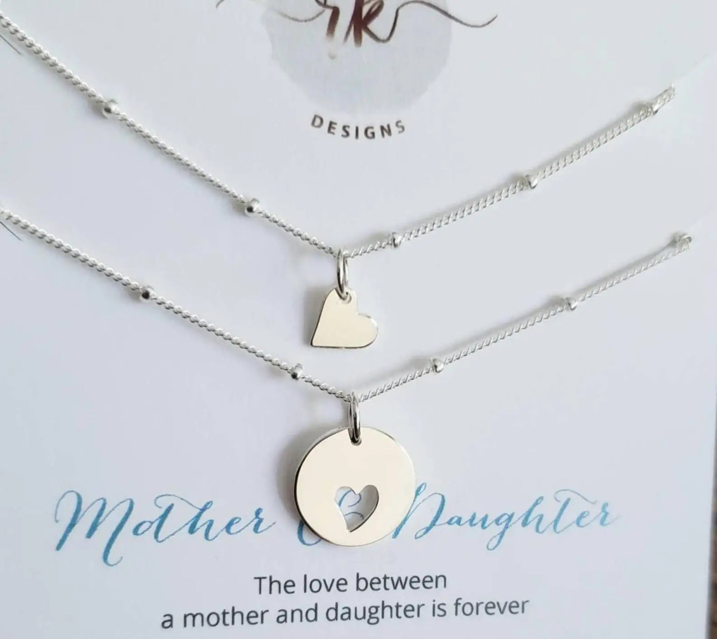 "Mother & Daughter" 2Pcs Circle with Heart Cut-Out and Connecting Heart Puzzle Necklaces Set