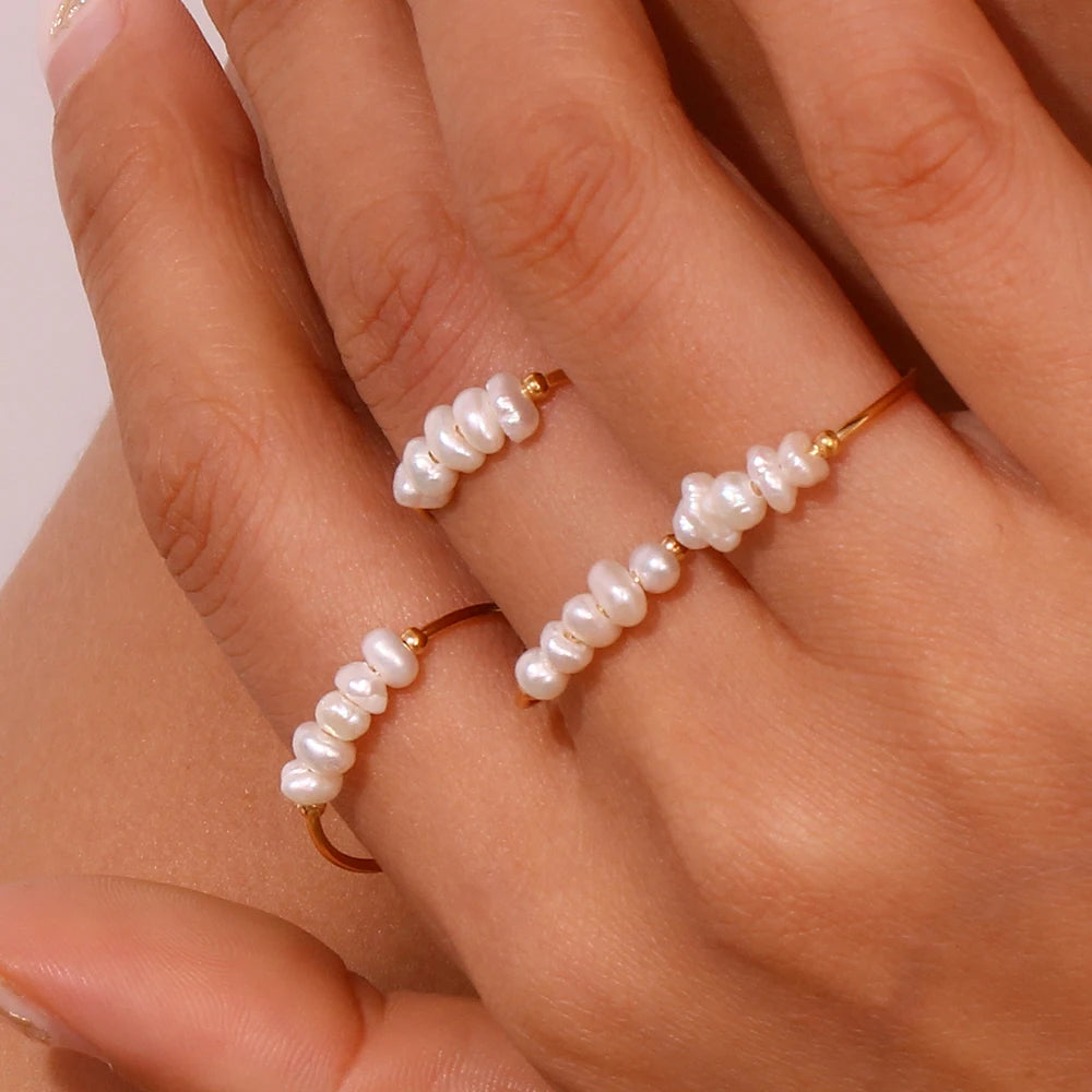 Gold Plated Ring with Freshwater Pearls for Women