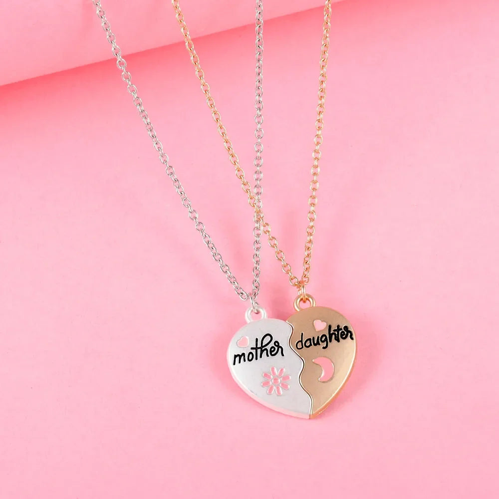 "Mother Daughter" or "Mother Son" 2Pcs Heart-Shaped Puzzle Necklaces Sets