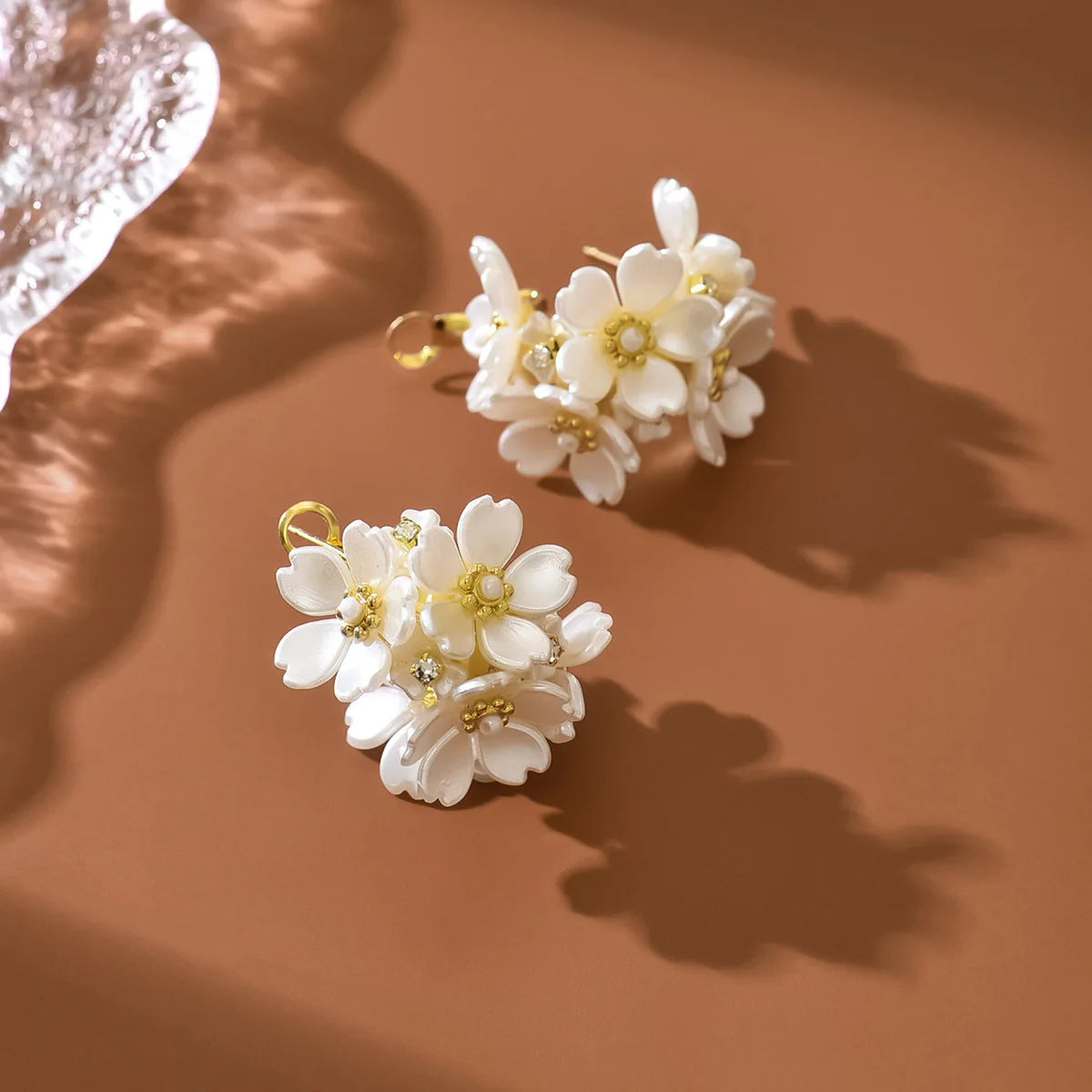 Diamond Studded Flower Dangle Earrings for Women