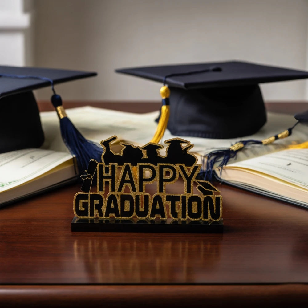 "Happy Graduation" Gold & Black Graduation Table/Shelf/Desk Centerpiece