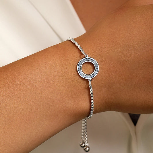 Stainless Steel Diamond Circle Charm Bracelet for Women