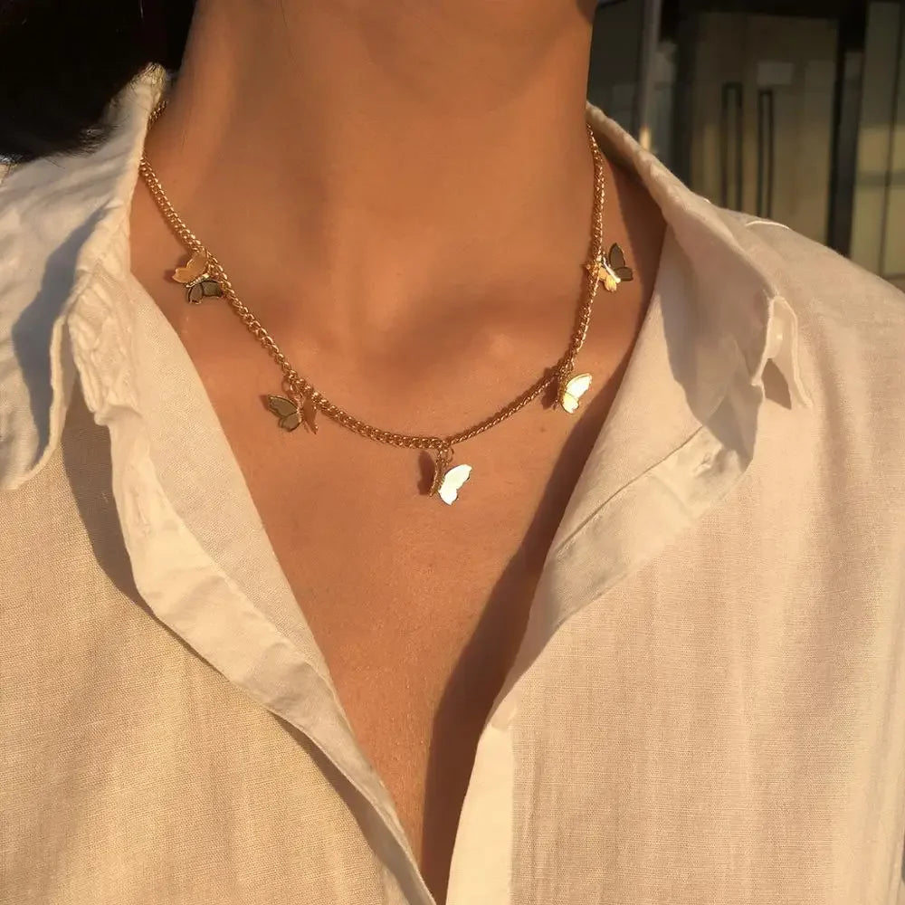 Delicate Bohemia Silver Gold Butterfly Necklaces