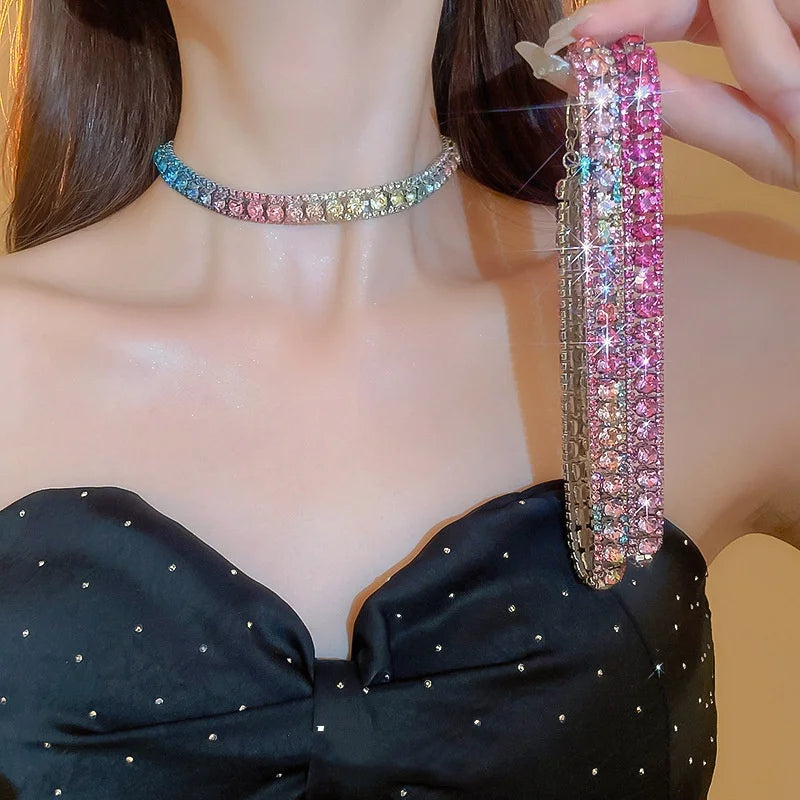 3-Piece Colorful Diamond-Encrusted Necklace and Earrings Jewellery Sets for Women