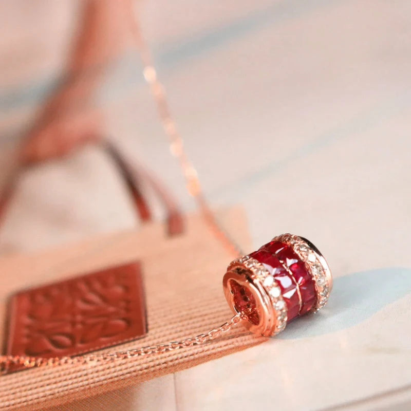 Silver Ruby Zircon Diamond Pendant Necklace for Women